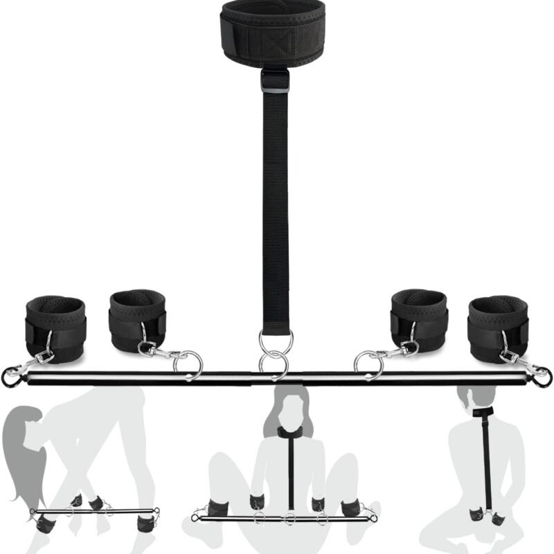 BDSM Toys Sex Restraints - Versatile Neck to Wrist BDSM Kit with Spreader Bar Couples Sex Toys, Adjustable Handcuffs Ankle Cuffs Neck Collar for Couples Kinky