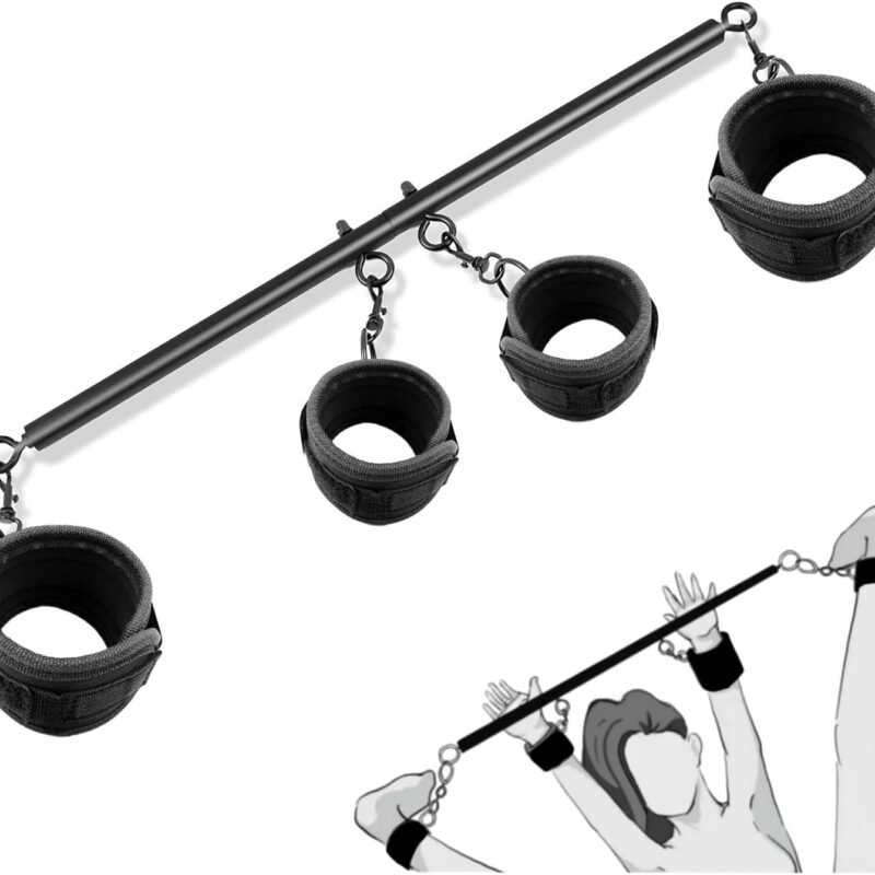 Spreader Bar Sex Toys Sex Furniture Restraints with Handcuffs Ankle Cuffs BDSM Bondage Set for Couples Adults SM Games Sex Play Adjustable and Detachable 22-36 Inch (Black)
