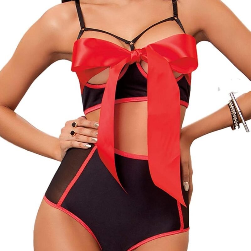 JuicyRose Unwrap Me Babydoll Red Bow Lingerie Set Sleepwear