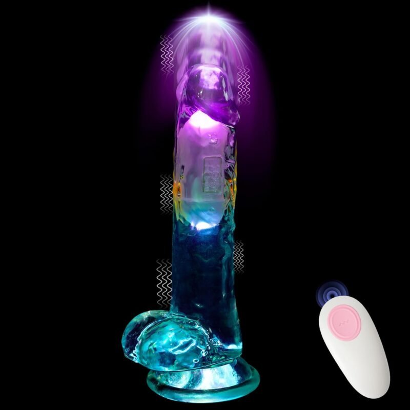 7 Inch Clear Glowing Dildo Vibrator with Suction Cup, Adult Sex Toy for Women with 10 Vibrating Modes, Remote Control, Realistic Dildos Vibrators for Men, Gay Sex Toys for G-Spot Anal Vagina