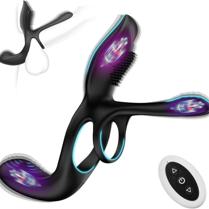 Vibrator for Couple, 3 in 1 Vibrating Cock Ring with 10 Modes, Men's Penis Vibrators, Perineum , G spot, Clitorals Stimulator for Women, Sex Novelties, Adult Sex Toys & Games Black