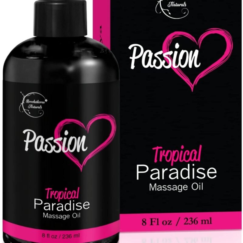 Passion Sensual Massage Oil for Date Night | 100% Natural Body Oil for Couples with Jojoba & Almond | Aromatherapy & Relaxing Massage Therapy | Perfect Glide & Smooth Skin | Tropical Paradise Scent