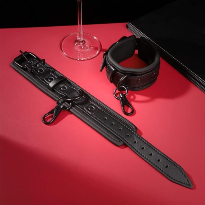 Bondage Handcuffs BDSM Sex Restraints Toys PU Leather Cuffs Sex Toys Adjustable Adult Fetish Erotic Slave SM Game for Couples Women Men (Black) - Image 6