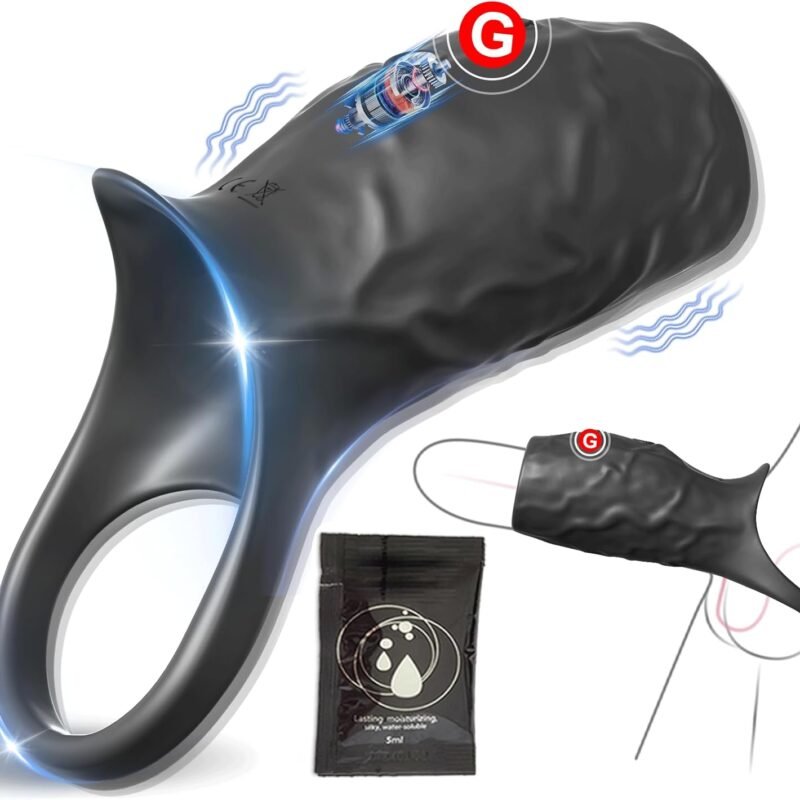 Couples Male Adult Sex Toys - All Liquid Silicone Soft Vibrating Penis Sleeve Cock Ring, Pleasure Penis Ring Vibrator Penis Extender for Penis Testicles G Spot Stimulation, LNIIY Sex Toy Game for Men
