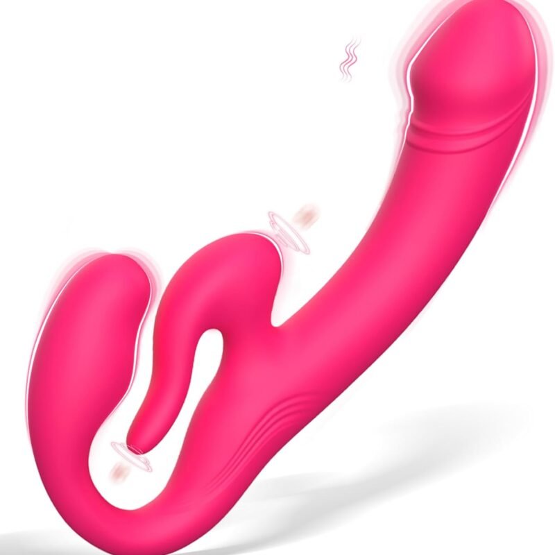 Strapless Strap On Dildo Harness Lesbian Sex Toys, Licking Anti-Slip Silicone Realistic Double-Ended Vibrating Butt Plug, Adult Anal Sex Toys for Women Couples Sexual Pleasure Tools