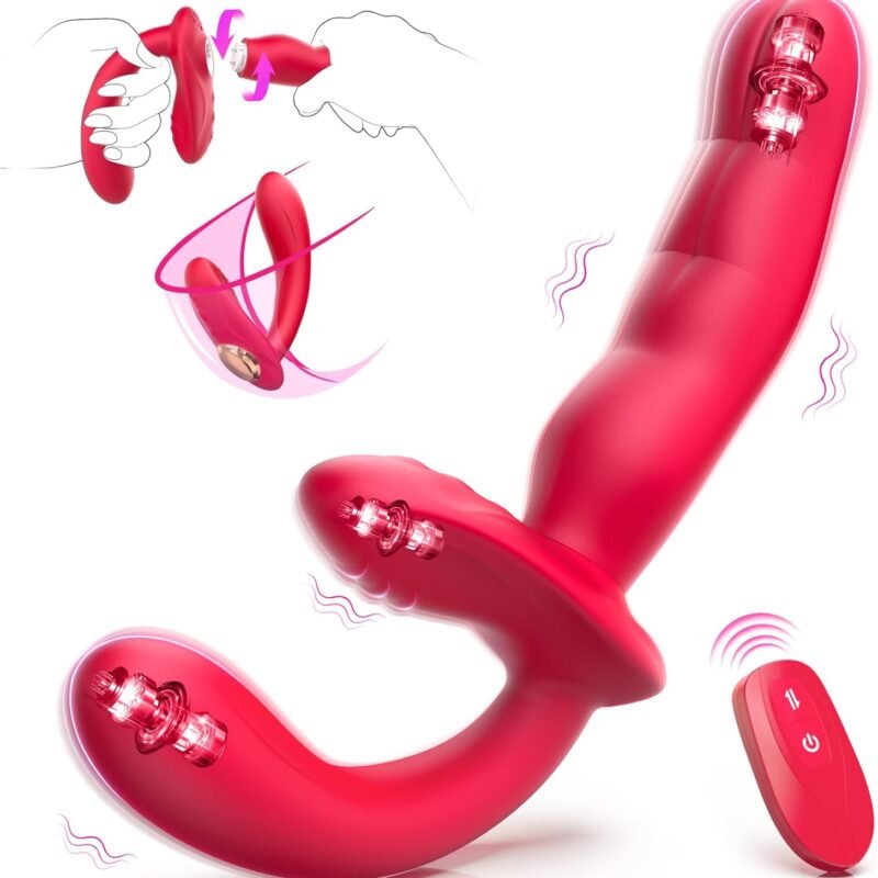 Strap on Harness Dildo Sex Toys - Wearable G Spot Vibrator Adult Toy with Remote Control, 10 Modes Double Ended Dildo Lesbian Womens Sex Toy, Finger Design Adult Sex Toys & Games for Women