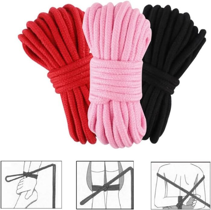 3Pcs Soft Cotton Sex Ropes Bondage Rope Restraint Kit for Adult Sex Games for Women & Men Couple BDSM Strap Use for Bed Restraints Game (3 Pcs) - Image 5