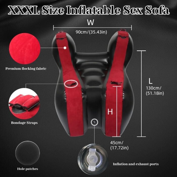 Inflatable Sex Sofa Chair with Electric Air Pump, Yocare Sex Bondage Furniture Ramp Cushion, Couples BDSM Toys Deeper Position Support Pillow, PVC Flocked - Image 6