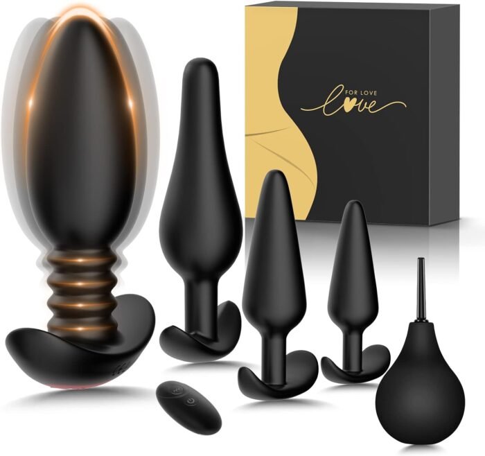 Anal Plug Vibrating Butt Plug - 5PCS Anal Toys with 10 Vibration Modes, Anal Training Kit Prostate Massager, Remote Control Plugs Dildo Vibrator Adult Sex Toys for Men Women Couples Pleasure