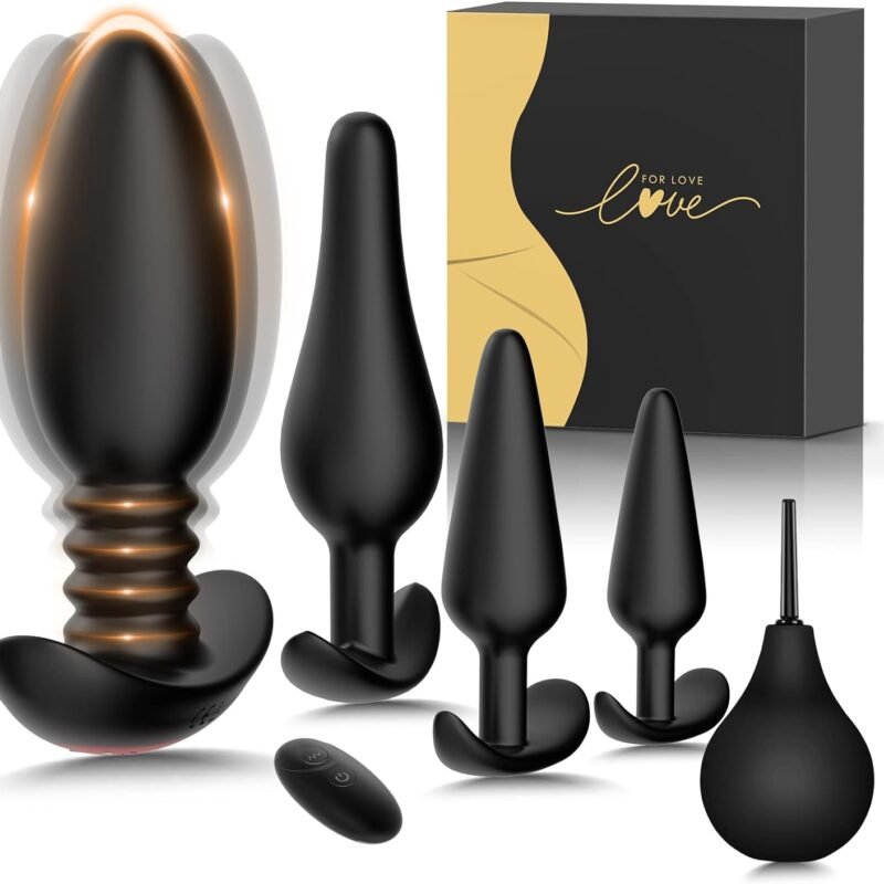Anal Plug Vibrating Butt Plug - 5PCS Anal Toys with 10 Vibration Modes, Anal Training Kit Prostate Massager, Remote Control Plugs Dildo Vibrator Adult Sex Toys for Men Women Couples Pleasure