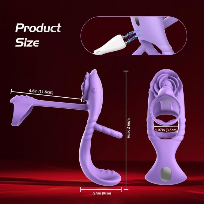 Vibrating Cock Ring Vibrator for Couples, Erection Penis Ring Sex Toys with Rose Clitoral Stimulator, Male Sex Toy with 10 Vibrations for Penis Testicles Stimulation, 4 in 1 Adult Toy for Men Women - Image 7
