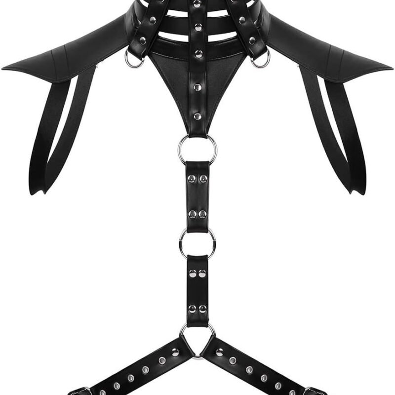 iiniim Mens Faux Leather Halter Neck Buckles Body Chest Harness Costume