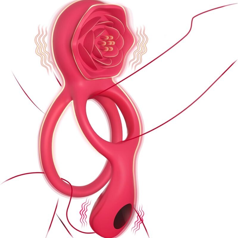 Vibrating Cock Ring with Rose Clitoral Stimulator Testicle Massager, Pleasure Penis Ring Vibrator Couples Adult Sex Toys for Men Women, Healexcer 9 Vibrations Male Couple Sex Toy for Men Erection Sex