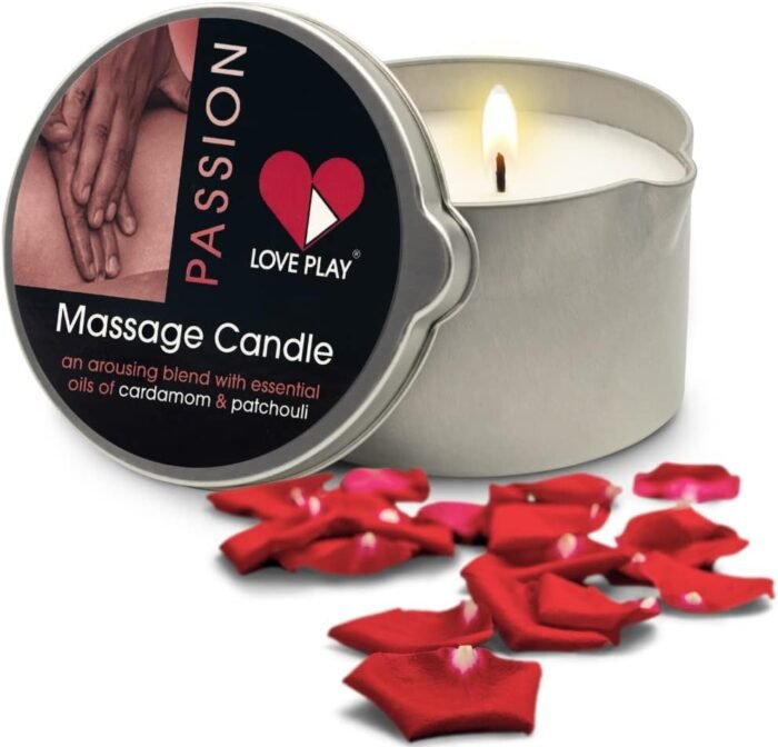LOVE PLAY Massage Oil Candle for Pure Relaxation and Home SPA - Vegan Moisturizing Body Oil - Hydrating Skin Care with Essential Oils (6.76oz)
