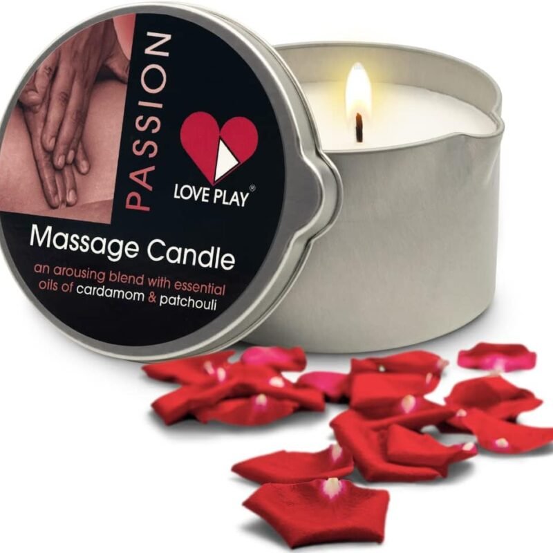 LOVE PLAY Massage Oil Candle for Pure Relaxation and Home SPA - Vegan Moisturizing Body Oil - Hydrating Skin Care with Essential Oils (6.76oz)