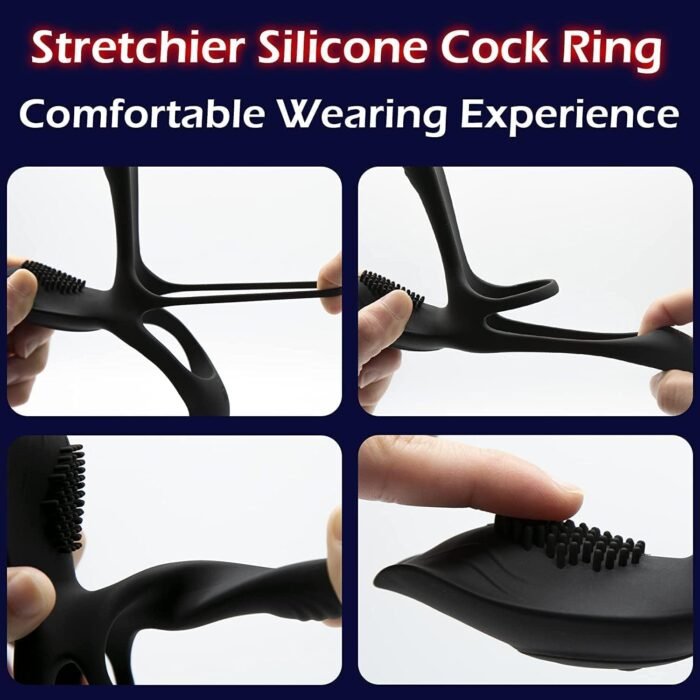 Vibrator for Couple, 3 in 1 Vibrating Cock Ring with 10 Modes, Men's Penis Vibrators, Perineum , G spot, Clitorals Stimulator for Women, Sex Novelties, Adult Sex Toys & Games Black - Image 4