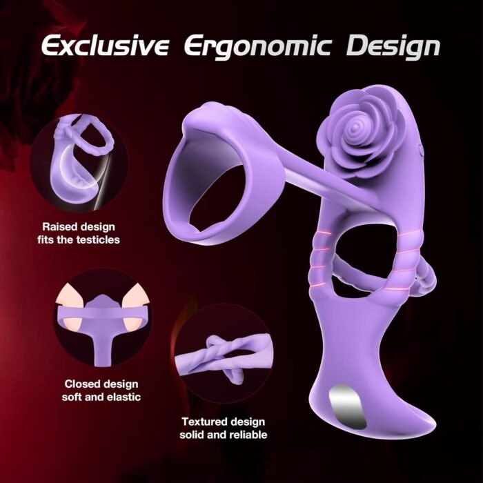 Vibrating Cock Ring Vibrator for Couples, Erection Penis Ring Sex Toys with Rose Clitoral Stimulator, Male Sex Toy with 10 Vibrations for Penis Testicles Stimulation, 4 in 1 Adult Toy for Men Women - Image 5