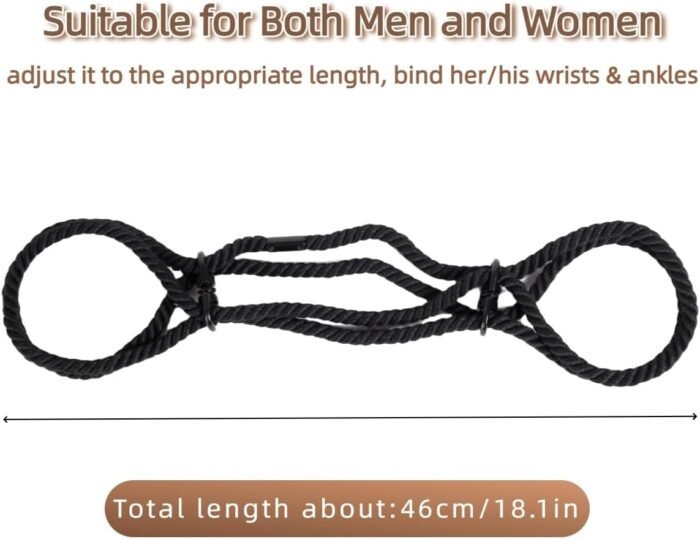 Rope Handcuffs Ankle Cuffs 2 Pcs BDSM Bracelets Wrist Cuffs Sex Bondage Restraints Sex Toys Adjustable Handmade Ropes SM Adult for Women Men (Black) - Image 6