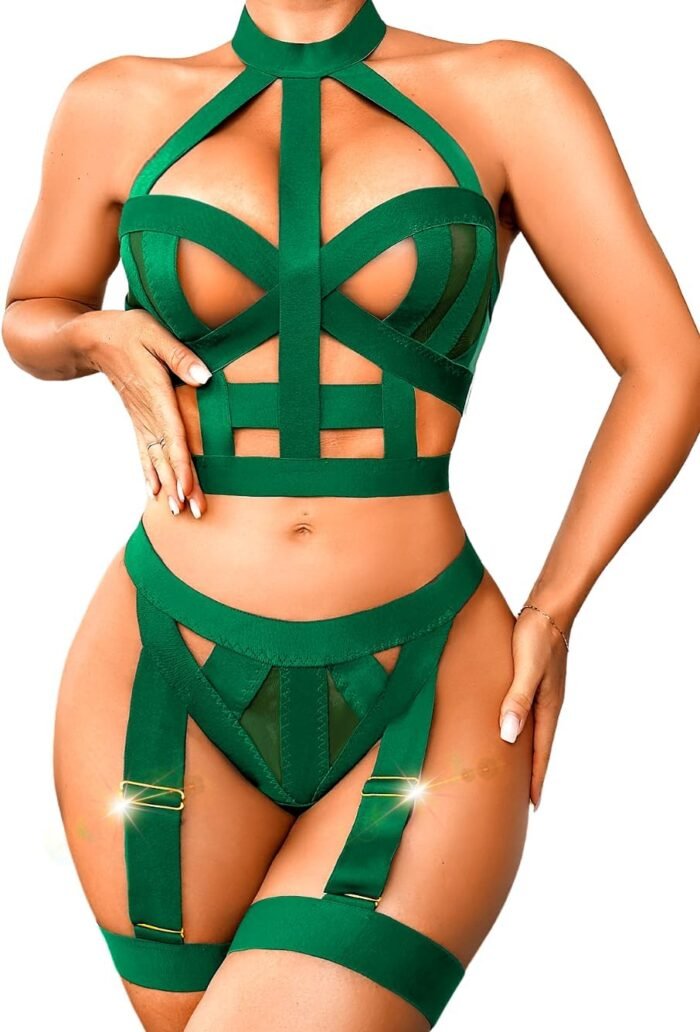 Kaei&Shi Strappy Cutout Lingerie, Halter Backless Garter, Sexy Top Outfits