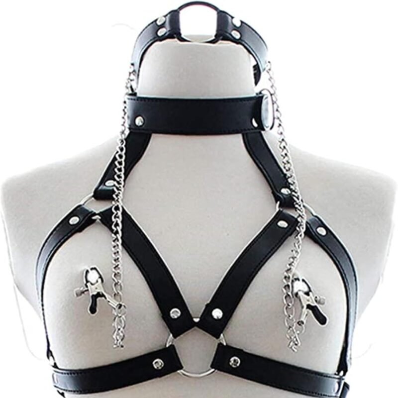 2 Piece Role Play Party Game Accessory Set - Black Leather Neck Collar - for Men's and Women's Small Games j1