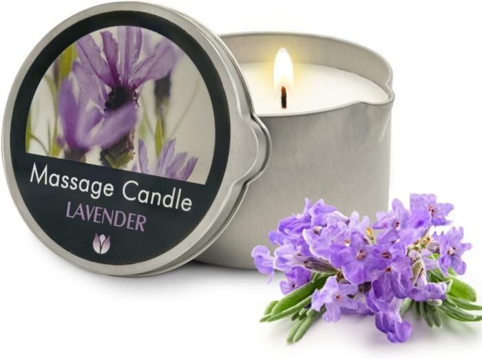 FLOWERLAND Lavender Massage Oil Candle - Vegan Moisturizing Massage Oil for Home Spa - Luxurious & Hydrating Skin Care Body Massage Oils - (200ml)