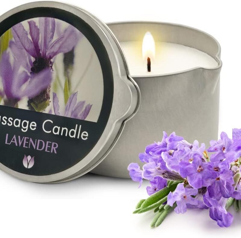 FLOWERLAND Lavender Massage Oil Candle - Vegan Moisturizing Massage Oil for Home Spa - Luxurious & Hydrating Skin Care Body Massage Oils - (200ml)
