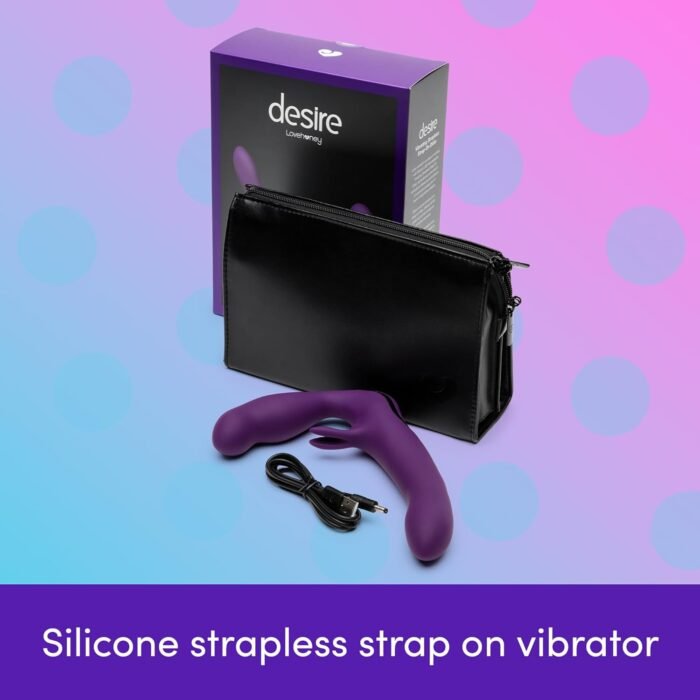 Lovehoney Desire Luxury Vibrating Strapless Strap On Dildo - 8 Inch Silicone Double Ended Dildo for Women - Rabbit Vibrator for Clit Stimulation - Adult Sex Toy - Waterproof & Rechargeable - Purple - Image 2
