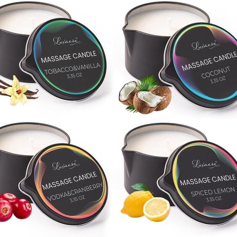 Low Temp Massage Candles for Massage Therapy-Natural Soybean Massage Oil Candles for Couples-Romantic Body Lotion Candle Wax Gift Set of 4 pcs 13.4 OZ