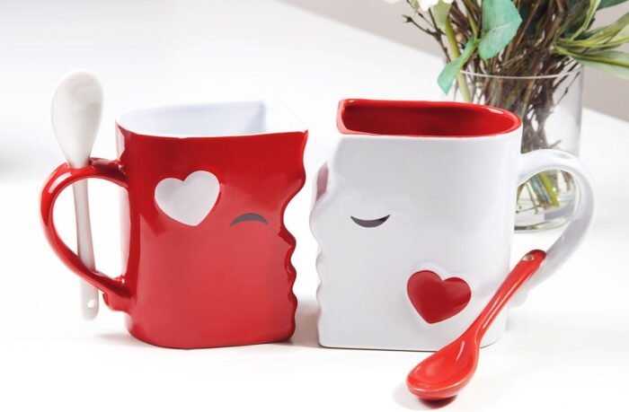 Kissing Mugs Set, Anniversary & Wedding Gifts, Exquisitely Crafted Two Large Cups & Spoons for Couples, For Him and Her on Valentines, Birthday, Engagement by Blu Devil - Image 4