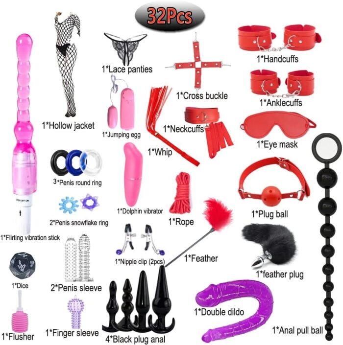 32Pcs SM Bondage Restraint Vibrator Silicone Anal Plug Dildo Sex Toys for Butt plug2 Color - Image 2