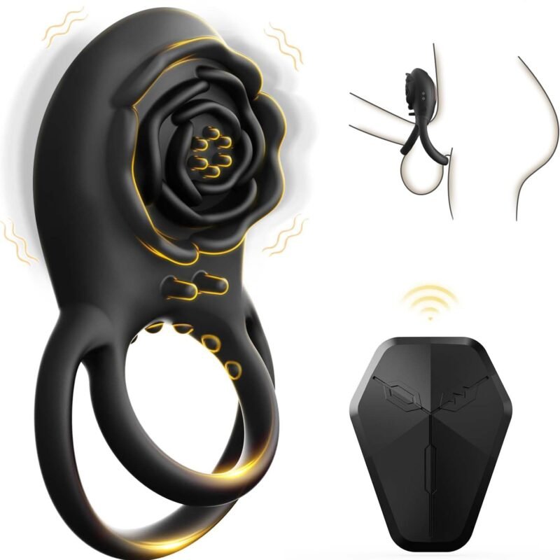Vibrating Cock Ring Adult Sex Toys for Men, Silicone Penis Ring with Rose Clitoral Vibrator Couples Sex Toys, 8 Vibrations Adult Male Sex Toy Remote Control Vibrators for Men Female Couple Pleasure