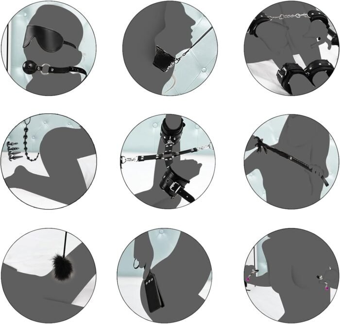 BDSM Bondage Restraints Kit, 23PCS Upgrade Leather Sex Toys Sets, Sex Accessories for Adults Couples with Storage Bag, Body-Safe Sexual Pleasure Tools for Women and Men - Image 2