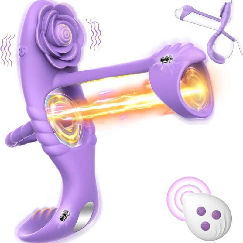 Vibrating Cock Ring Vibrator for Couples, Erection Penis Ring Sex Toys with Rose Clitoral Stimulator, Male Sex Toy with 10 Vibrations for Penis Testicles Stimulation, 4 in 1 Adult Toy for Men Women