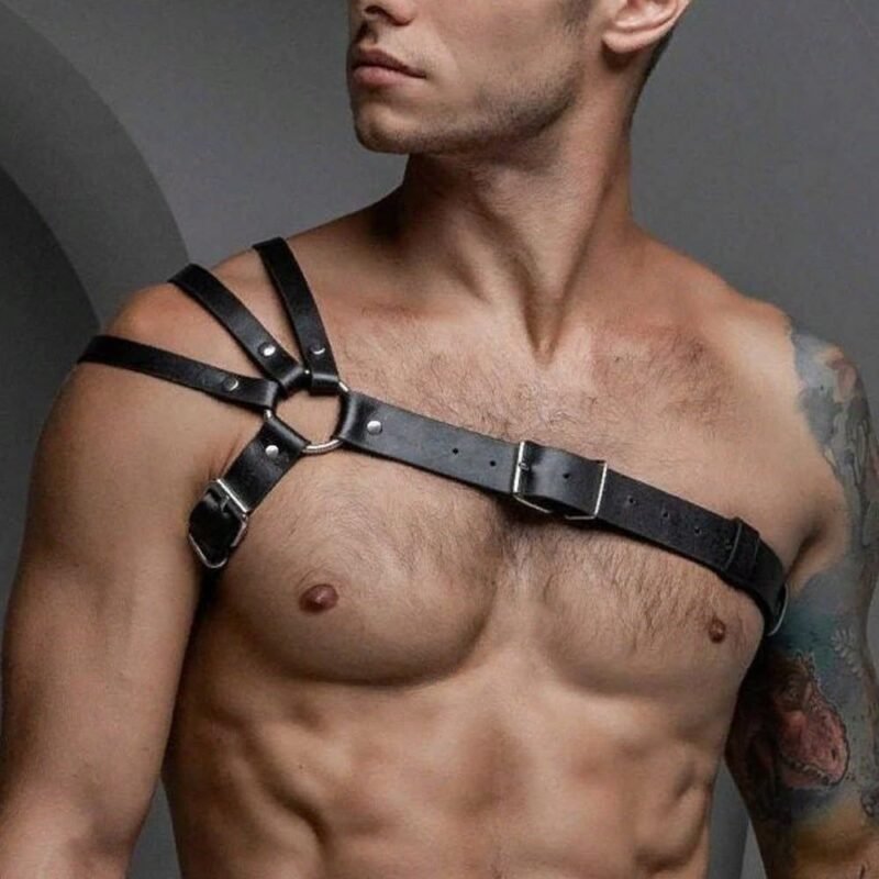 Men's Body Chest Harness Belt Shoulder Strap, Adjustable PU Leather Gothic Punk Chest Shoulder Harness Bondage Belt, BDSM SM Cosplay Costume Bar Nightclub Fetish Clubwear Party Club Masquerade