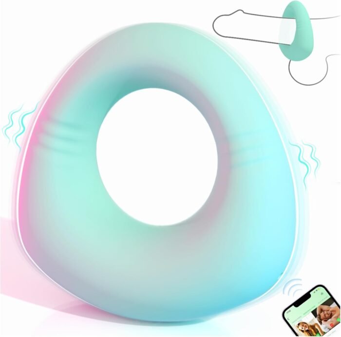 Full Liquid Silicone Soft Vibrating Cock Ring, 0.09LB Mint Green APP Pleasure Penis Ring Vibrator Couples Adult Sex Toys for Men Women, HOESDIK 10 Vibrations Male Couple Sex Toy Game for Men Erection