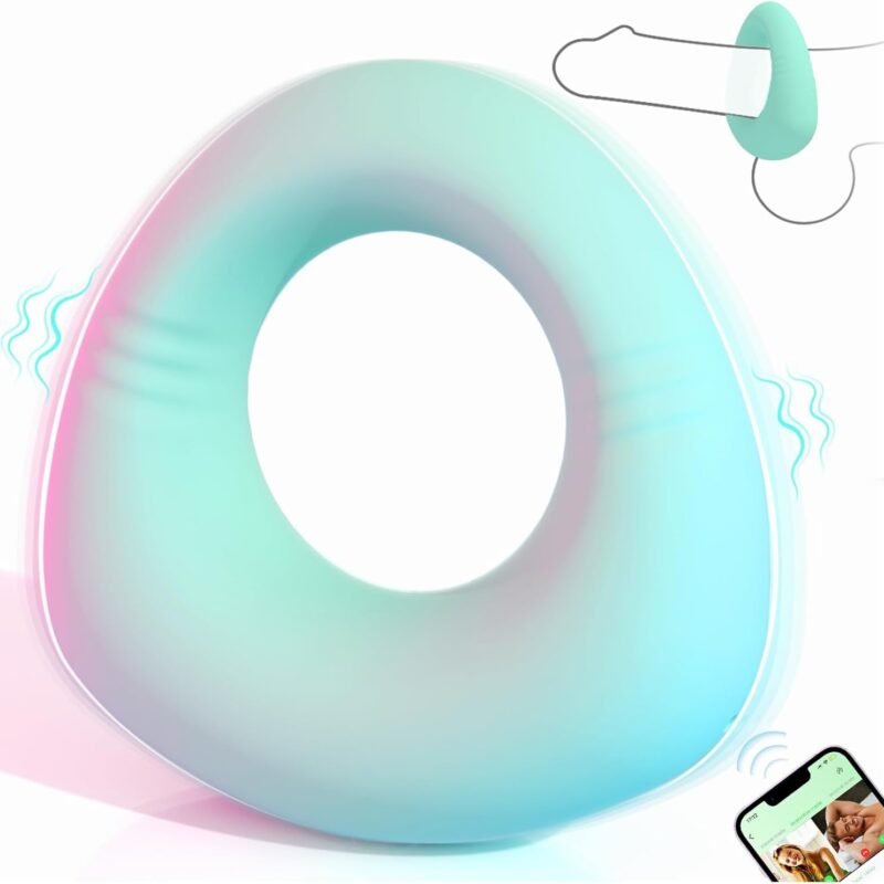 Full Liquid Silicone Soft Vibrating Cock Ring, 0.09LB Mint Green APP Pleasure Penis Ring Vibrator Couples Adult Sex Toys for Men Women, HOESDIK 10 Vibrations Male Couple Sex Toy Game for Men Erection