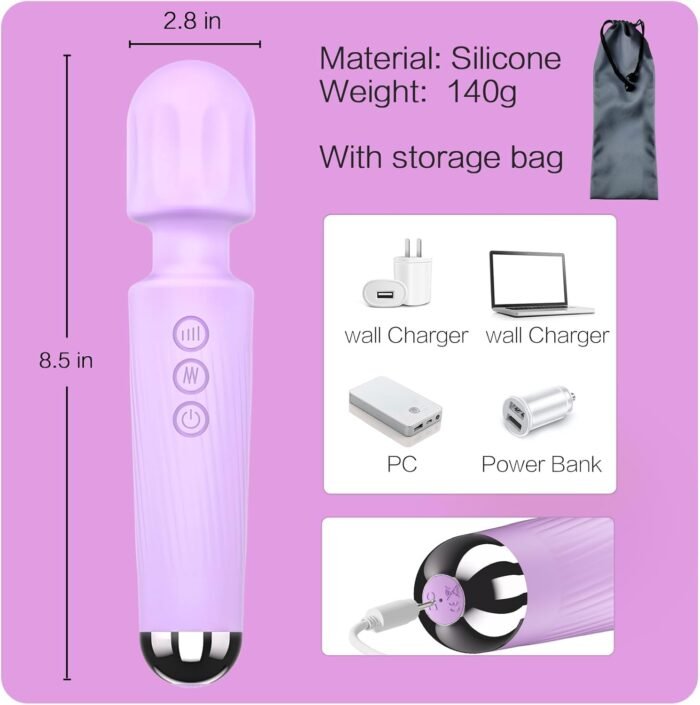 Vibrator Wand, Female Adult Sex Toys, Clit Stimulator,Vibrators for Her,Sex Wand Vibrators Massager,Vibrator Sex Toy Wand,Dildo,8 Speeds & 20 Patterns,Sex Wand Vibrators, Gifts for Women - Violet - Image 5