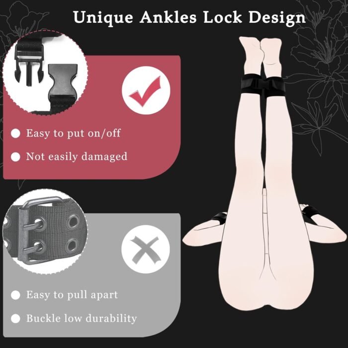 Sex Bondage Restraints BDSM Ankle Restraints Lock Adjustable Neck to Thigh/Ankle Cuffs Sex Straps Bed Restraints Sex Sling Sex Toys Couples Game Play - Image 2