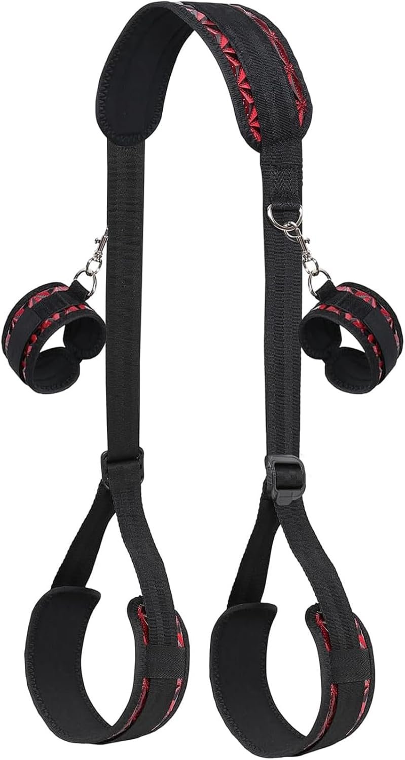 Bondage Restraints, BDSM Kit Sex Bondage with Adjustable Handcuffs & Sex Straps for Couples SM Game Play, Bed Restraints with Neck to Leg Spreader Bondage Rope for Women Beginner Adult Sex Toys