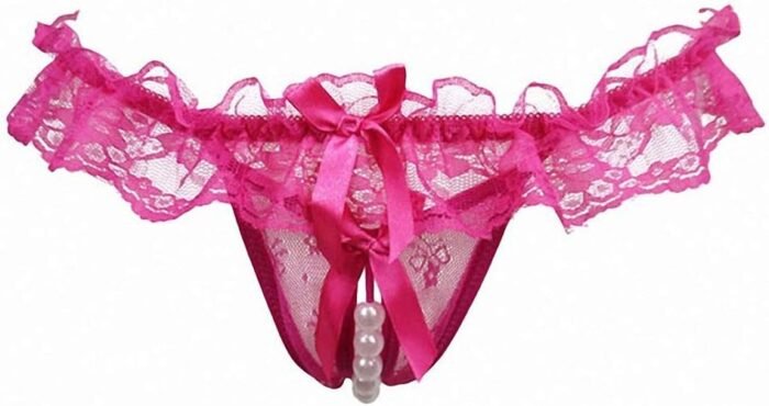 Women Pearl Lace Bowknot Beads Lace Panties Erotic Thong Lingerie Underwear - Image 5