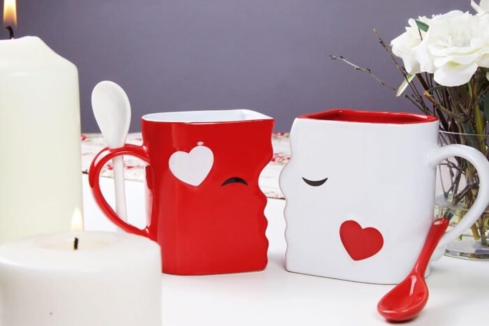 Kissing Mugs Set, Anniversary & Wedding Gifts, Exquisitely Crafted Two Large Cups & Spoons for Couples, For Him and Her on Valentines, Birthday, Engagement by Blu Devil - Image 5