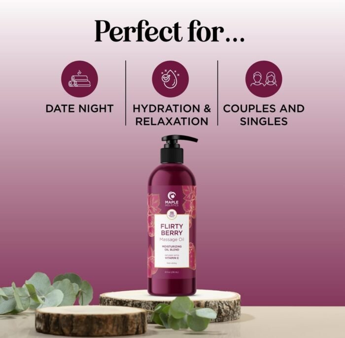 Berry Sensual Massage Oil for Couples - Fun and Fruity Full Body Massage Oil for Date Night with Smooth Gliding Coconut and Sweet Almond Oil with Tempting Berry Scent - Non GMO Gluten Free and Vegan - Image 2