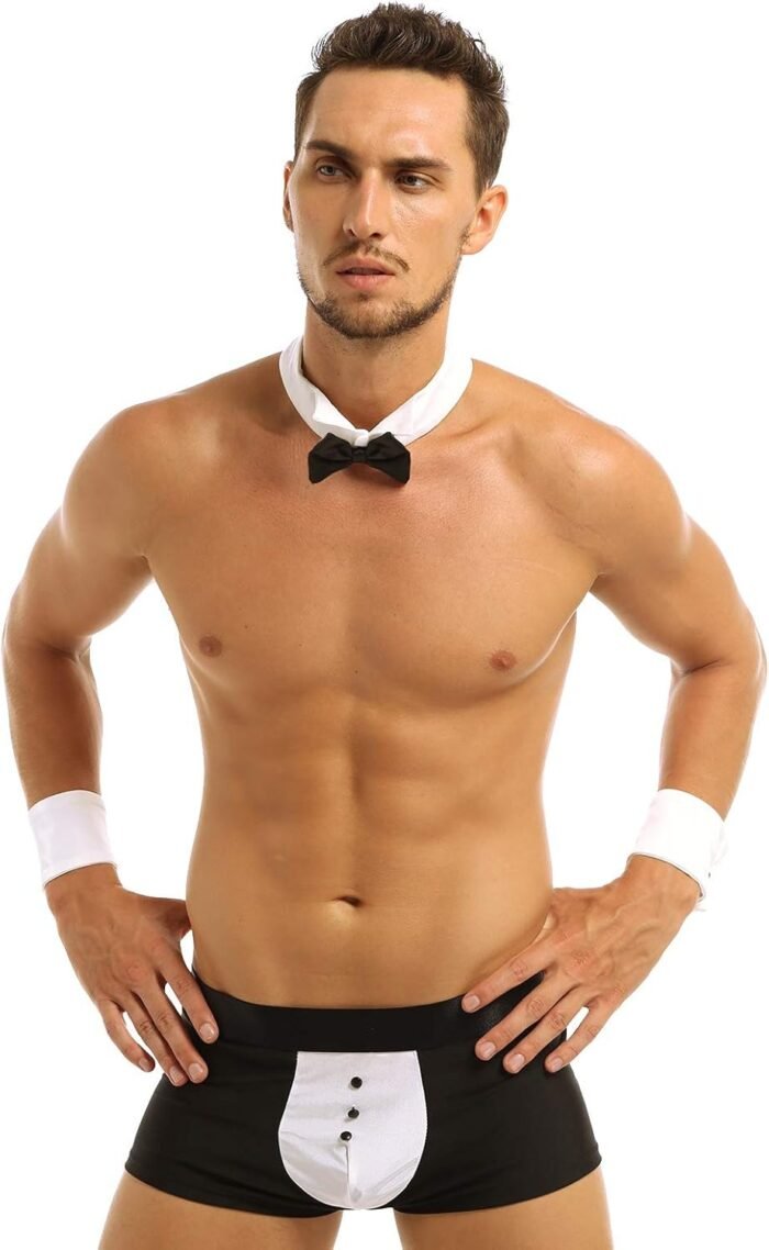 YiZYiF Men's 4 Pieces Sexy Bow Tie Collar Boxer Briefs Tuxedo Costume Outfits Set - Image 5