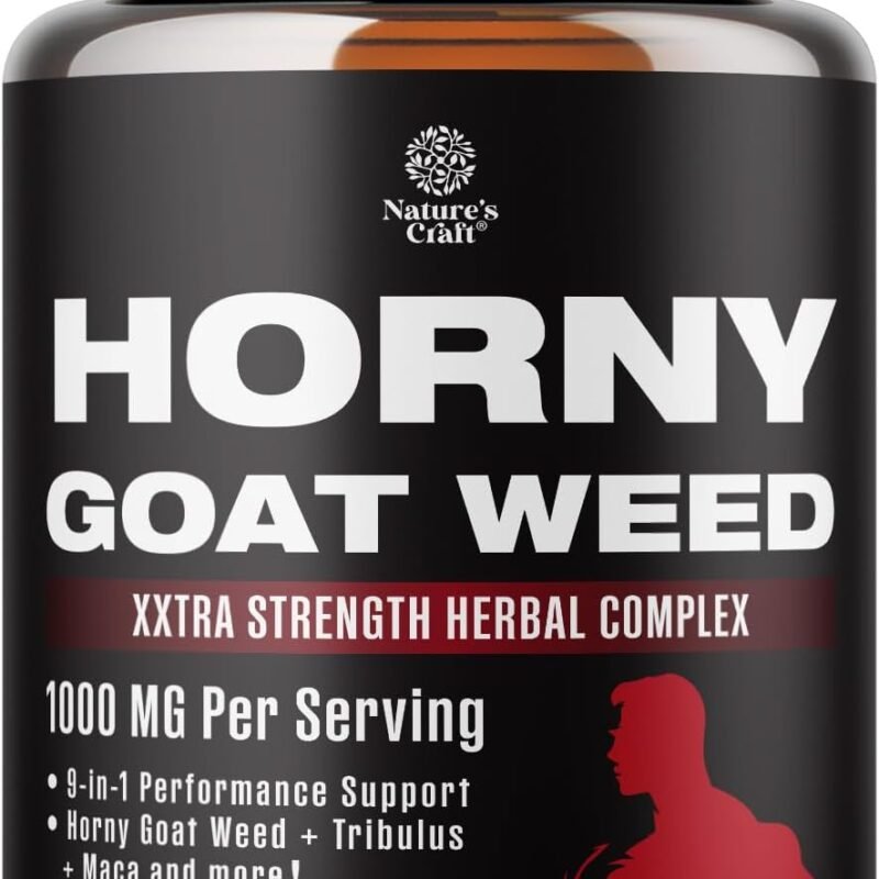 Horny Goat Weed for Men Enhancement - Extra Strength Male Enhancing Supplement with Black Maca Root, Tongkat Ali, Saw Palmetto & Panax Ginseng Extract for Stamina & Energy - 60 Capsules