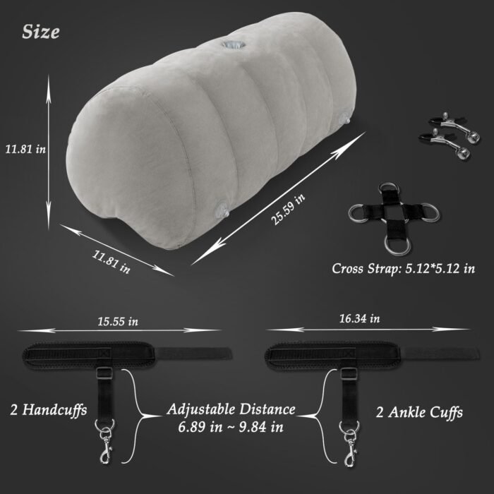Sex Pillow Couples Sex Toys, Heart Shaped Inflatable Cushion Furniture for Bedroom Dildo Mount, Upsize Wedge with Bondage Cuffs, Cross Strap, Nipple Clamps BDSM Kit - Image 6