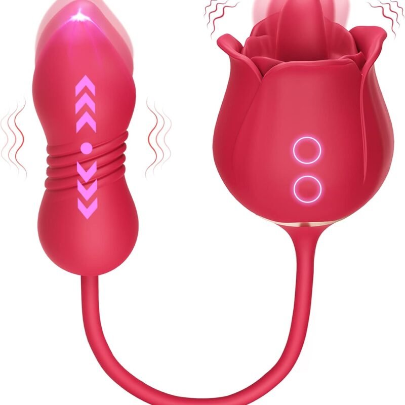 Sex Toys Rose Vibrator Dildo - MOOLIGIRL 4IN1 Adult Toys for Women with 9 Tongue Licking & Thrusting Dildos G Spot Vibrators, Anal Rose Sex Toy Nipple Clitoral Stimulator Licker for Female Men Couples
