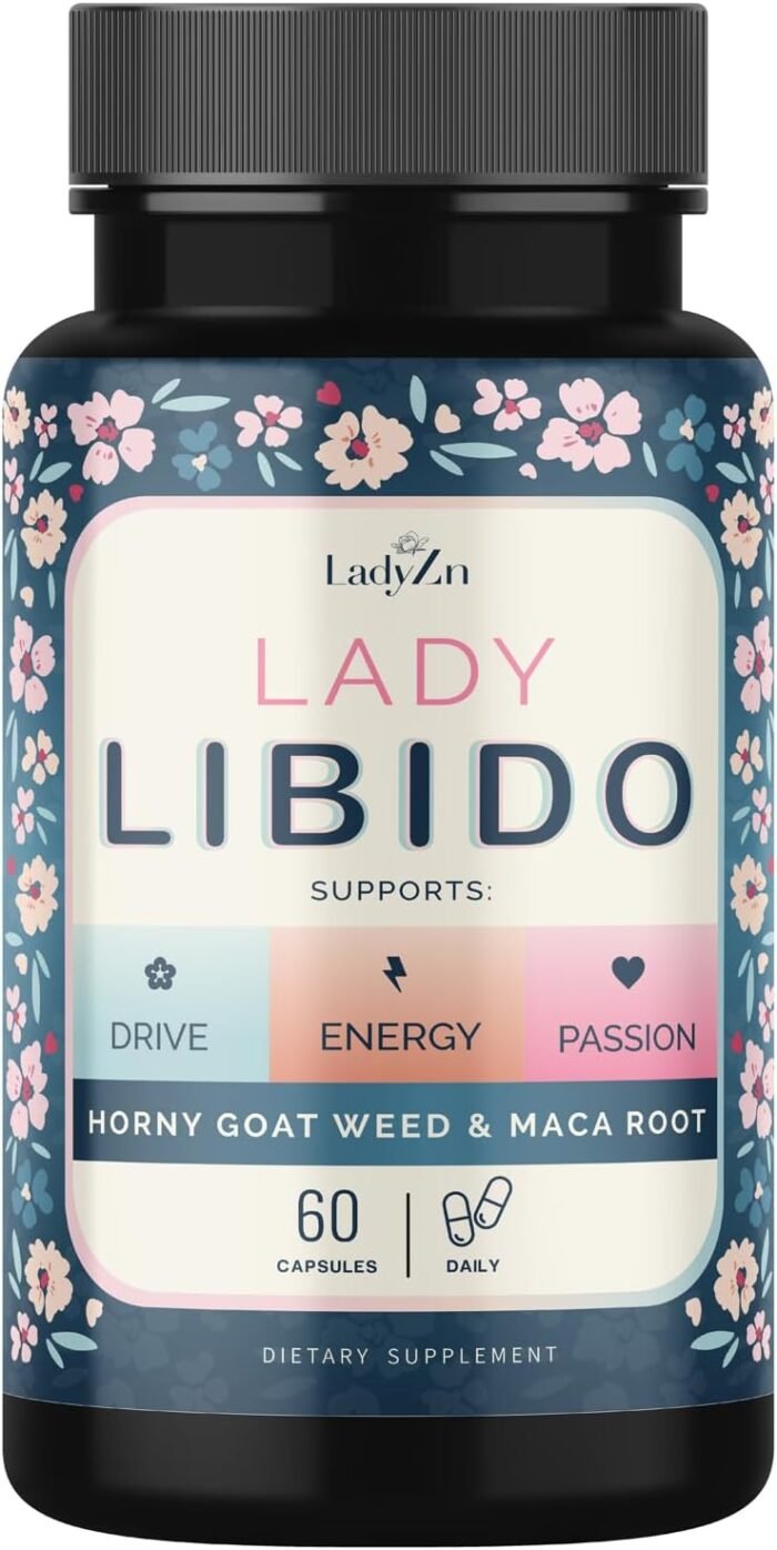 Lady Libido Mood Desire & Energy Pills with Hornygoatweed & Maca Root | Female Libido Booster for Women | Natural Supplement to Increase Drive & Passion, Relieve Stress & Boost Enjoyment - 60 Capsules