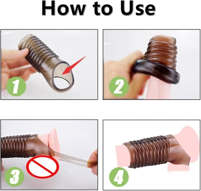 Cock Rings for Men, Reusable Penis Enlarge Sleeves Girth, Delay Ejaculation Stronger Erection Enhancement Sex Toys Silicone Penis Rings for Men - 2pcs - Transparent Black - Image 3