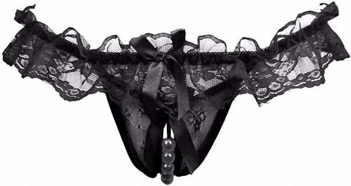Women Pearl Lace Bowknot Beads Lace Panties Erotic Thong Lingerie Underwear - Image 3