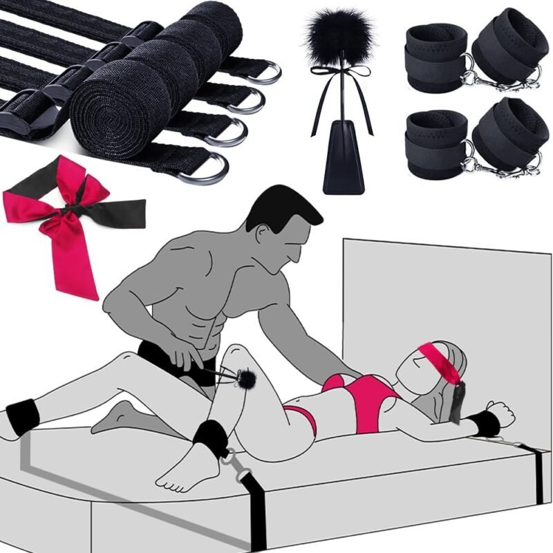 Sex Toys Bondage BDSM Restraints, Couples Sex Toys Bondage Restraints BDSM Kit, 75'' Adjustable Bed Restraints Sex Straps Set with Handcuffs Blindfold Tickler, Couple Adult Toys
